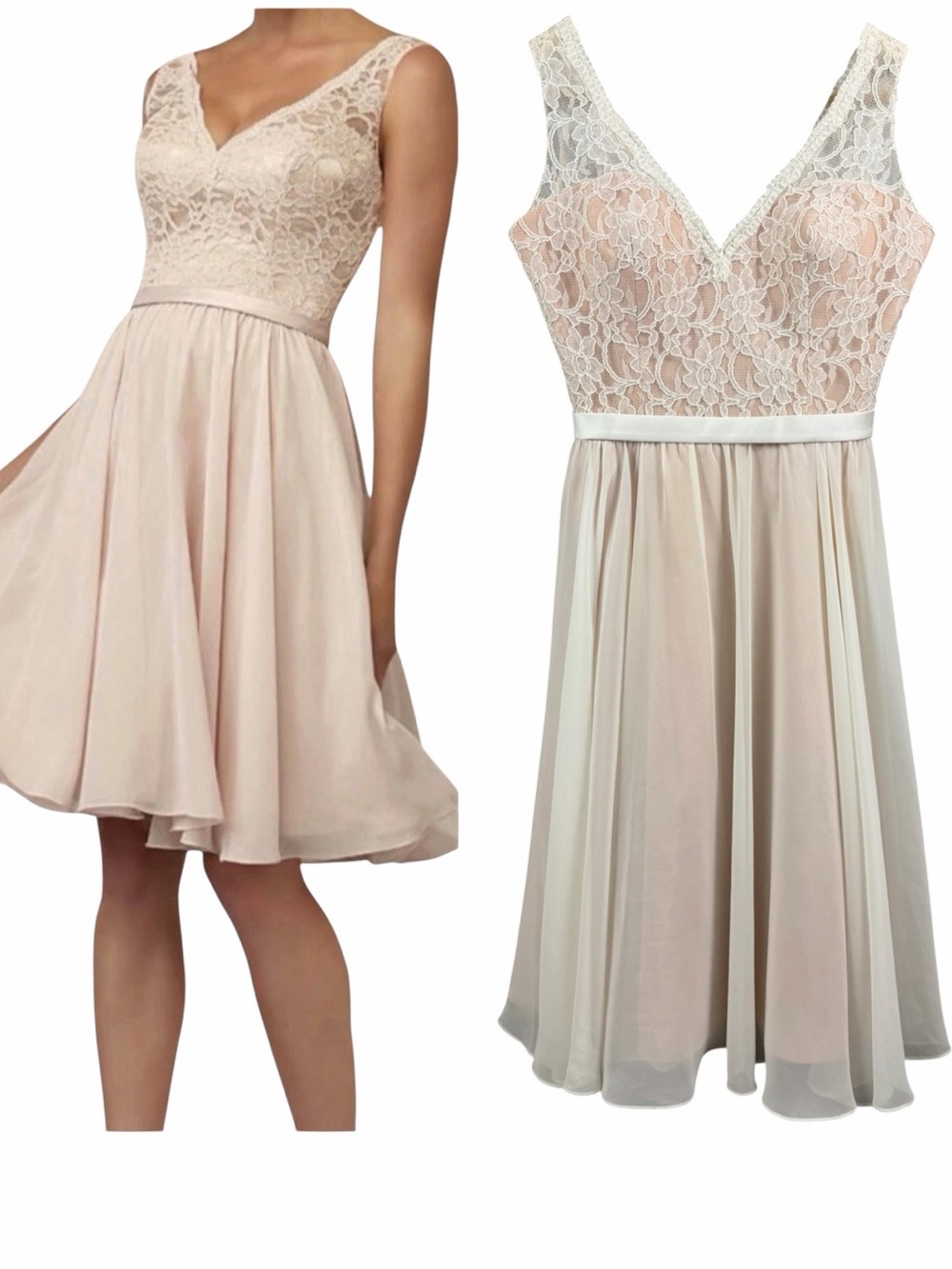 Morilee by Madeline Gardner Ivory Lace Chiffon Dress over Blush Nude Size XS